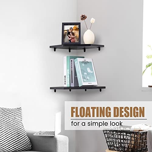 Fun Memories Corner Shelf Wall Mount, Floating Corner Shelves, Set of 4 Corner Wall Shelf Organizer, Rustic Wood Wall St