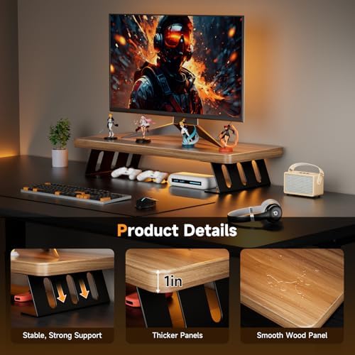 Monitor Stand - 24 Inch Wood Monitor Stand Riser, 220 Pounds Load Capacity Desk Monitor Riser for Laptop/PC/Printer, Des
