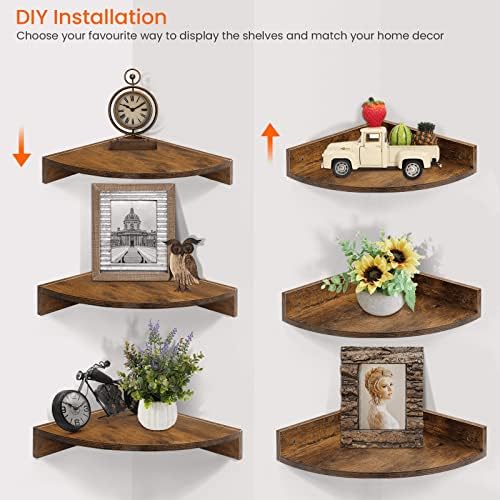 Homode Corner Floating Shelves, Corner Wall Shelves with Cord Hole, Wood Wall Shelf for Storage and Dispaly, for Bathroo