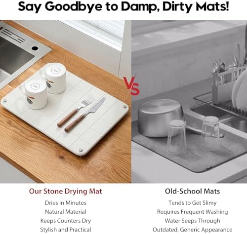 Razborci Stone Dish Drying Mat for Kitchen Counter, Water Absorbing Bathroom Tray Sink Organizer, Diatomaceous Earth Cou