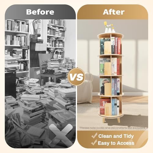 Rotating Bookshelf,Revolving Bookcase,Stackable Bookshelf Organizer, Swivel Bookcase Round Bookshelf, Book Shelf for Bed