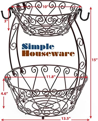 Simple Houseware 2-Tier Countertop Fruit Basket Bowl Storage, Bronze