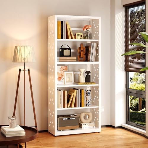 SteeLoong 5 Tier Bookcase,Metal Bookshelf with Adjustable Feet & Shelves