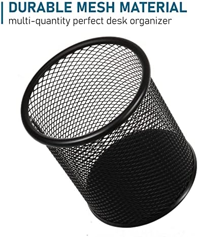 QYH Mesh Pencil Cup for Desk 6 Pack, Black Pen Holder 3.54"x3.93"