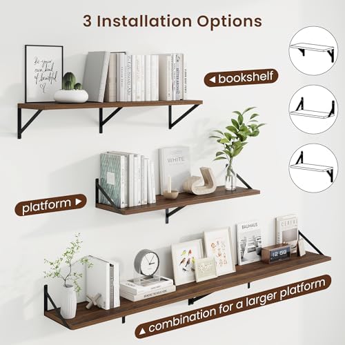 Axeman Deep Floating Shelves, 36'' x 10'' Walnut Wall Shelves Set of 2