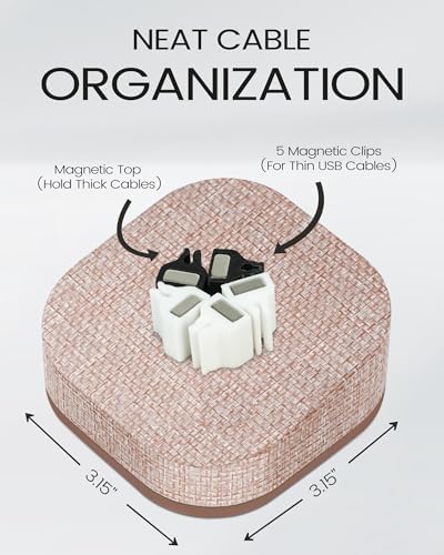 Magnetic Cord Holder, 5 Cable Clips, Desk & Nightstand Organizer