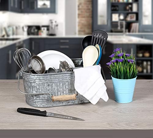 Alpha Living Home Farmhouse Utensils Caddy, Antique Gray, 18.5 x 14.5 x 3 in