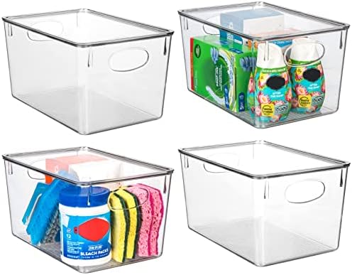 CLEARSPACE Plastic Storage Bins With lids – Perfect Kitchen Fridge Organizer, Pantry Organization, Cabinet Organizers (4