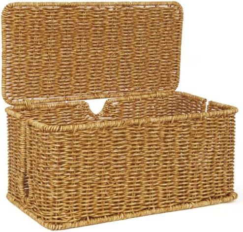 ZhiYo Rattan Cable Management Box, Cord Organizer, Nature, 13.5"x6.2"x6"