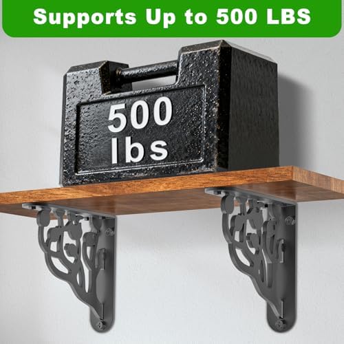 BeneLabel 2 Pack Heavy Duty Shelf Brackets 8 Inch Wall Mount Shelving Bracket 500LBS Black Metal Floating Shelf Bracket 