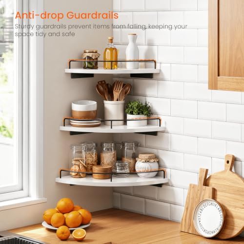 Homode Corner Wall Shelves, 3 Tier Wooden Corner Floating Shelves, White