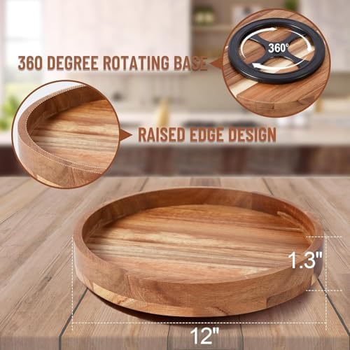 [2 Pack]12" Wood Lazy Susan Organizer for Cabinet,Lazy Susan for Countertop