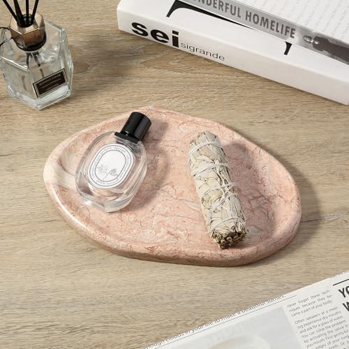 Koville Luxurious Natural Pink Marble Vanity Tray, Cloud Shape Serving Stone Key Tray for Home Decor, 10" x 7" Marble St