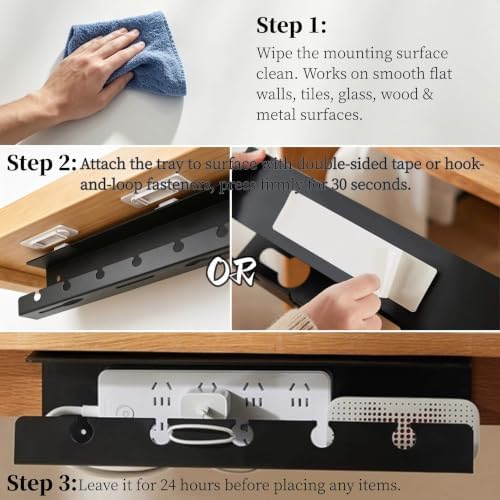 Ovanmexis Under Desk Cable Management Tray, 2-Pack, Black