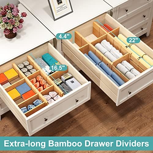 4.4" High Bamboo Drawer Dividers with Inserts, Kitchen Adjustable Drawer Organizers, Expandable Organization for Home, O