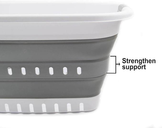 SAMMART 37L (9.77 gallon) Collapsible Plastic Laundry Basket - Foldable Pop Up Storage Container/Organizer - Space Saving Hamper/Basket (1, White/Grey)