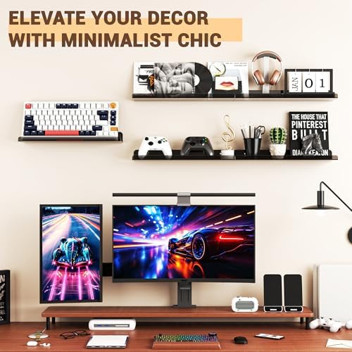 Qukaka 15" Floating Shelves for Wall, 3 Pack Clear Black Display Ledges