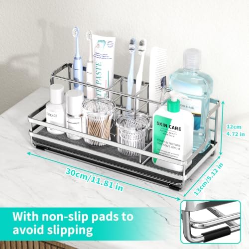 HapiRm Toothbrush Holders for Bathroom - 5 Partitions Bathroom Counter Organizer with Instant Drying Stone, Stainless St
