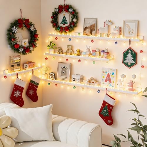 Heimlove Picture Ledge Shelf, Small Floating Shelves Set of 2, 16 Inches Picture Shelf for Wall with Ledge, Kids Bookshelf Wall Mounted for Living Room Bedroom Decor Books Photo Frames, White