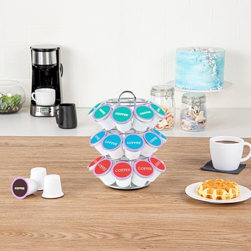 Restaurantware Coffee Pod Holder 6.69 x 6.69 x 8.66 Inches 27 K-Cup Iron Coffee Capsule Organizer Iron Storage Drawer Bl