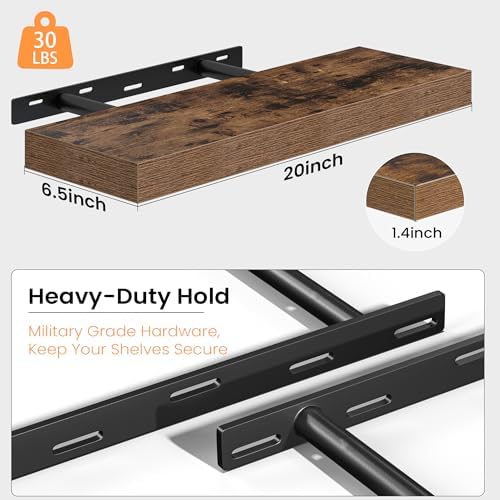 Fun Memories Floating Shelves for Wall 20 Inch, Set of 2 – Wall-Mounted Storage & Display Shelf with Invisible Bracket, 
