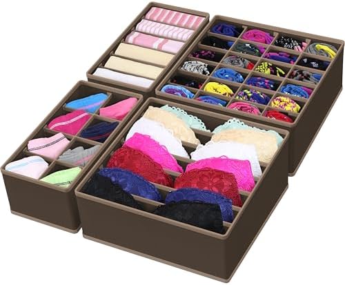 Simple Houseware 4-Pack Drawer Organizer Set for Underwear/Socks/Bra, Brown
