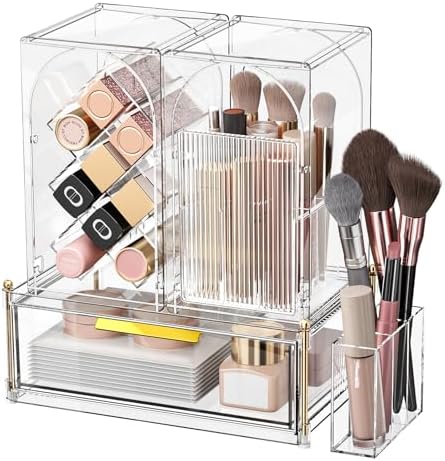INVSSENE Stackable Makeup Organizer Countertop, Storage Perfume Skincare Cosmetic Lipstick Face Mask Makeup Brush Palett