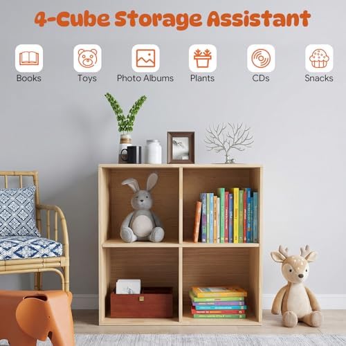 4-Cube Solid Wood Bookshelf, 2-Tier Semi-Open Storage Organizer