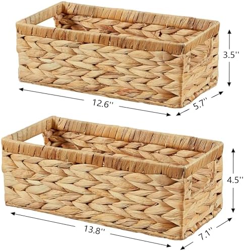 Vagusicc Wicker Storage Basket, Set of 2 Hand-Woven Water Hyacinth Wicker Baskets for Organizing Decor Storage Bins for 