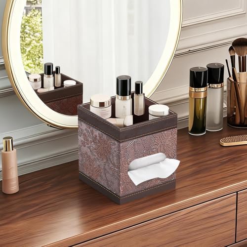 Square Tissue Box Cover with Storage Tray,Modern Decorative Tissue Holder