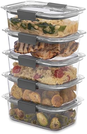 Rubbermaid Brilliance Food Storage Container, BPA free Plastic, Medium, 3.2 Cup, 5 Pack, Clear & Brilliance Food Storage Container, Large, 9.6 Cup, Clear 1991158