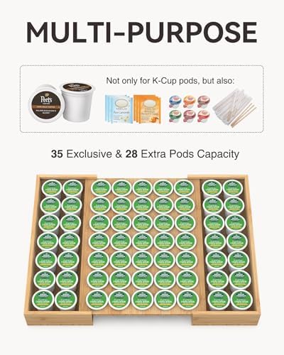 Expandable Bamboo Coffee Pod Drawer Holder 35 Pods