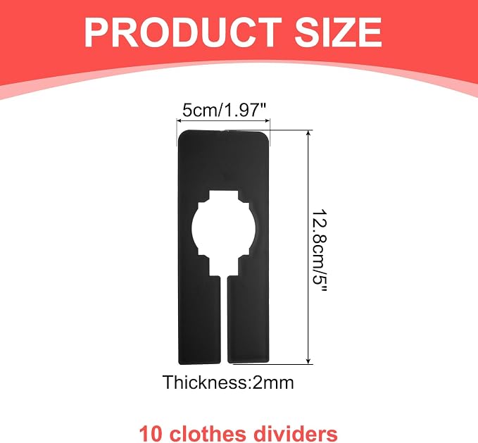 uxcell 10 Pcs Clothes Dividers,Rectangle Closet Rack Dividers Clothing Rack Size Dividers Blank Labels Writable & Reusable for Hanging Clothes Sorting Size, Black