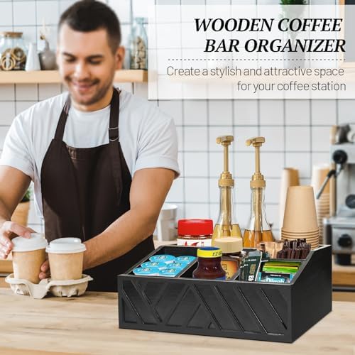 ugiftt Coffee Station Organizer for Counter, Wood Coffee Pods Holder Storage Basket, Tea Condiment Storage Organizer, Ru