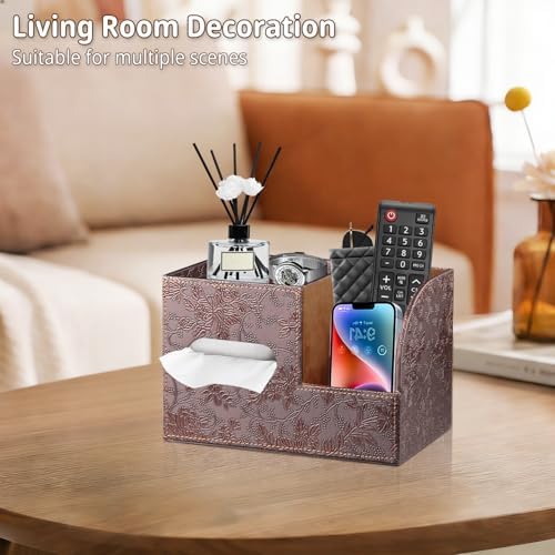 PU Leather Square Tissue Box Cover with Storage Tray,Cube Tissue Box Holder
