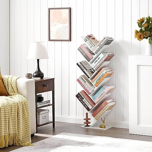 Hoctieon 10 Tier Tree Bookshelf, 10 Shelf Bookcase, Free Standing Tree Bookcase, Display Floor Standing Shelf for Books,