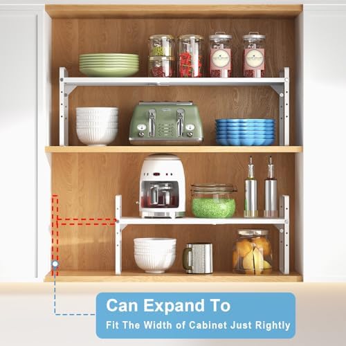 Set of 2 Expandable Cabinet Shelf Organizer, Stackable Kitchen Countertop Shelves Spice Racks, Small Storage Shelf For C