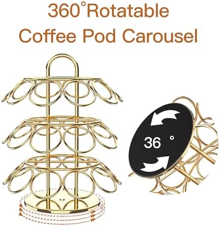 Rotating Coffee Pod Holder for Keurig Pods, Heavy-Duty K Cup Holder, Gold