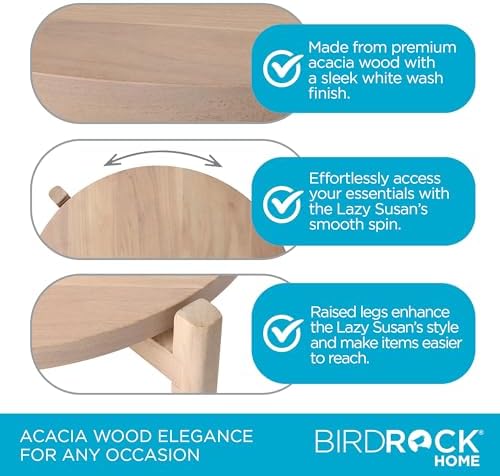 BIRDROCK HOME Elevated Lazy Susan | Rotating Acacia Wood Platter with Raised Legs | Ideal for Serving, Organizing, and D