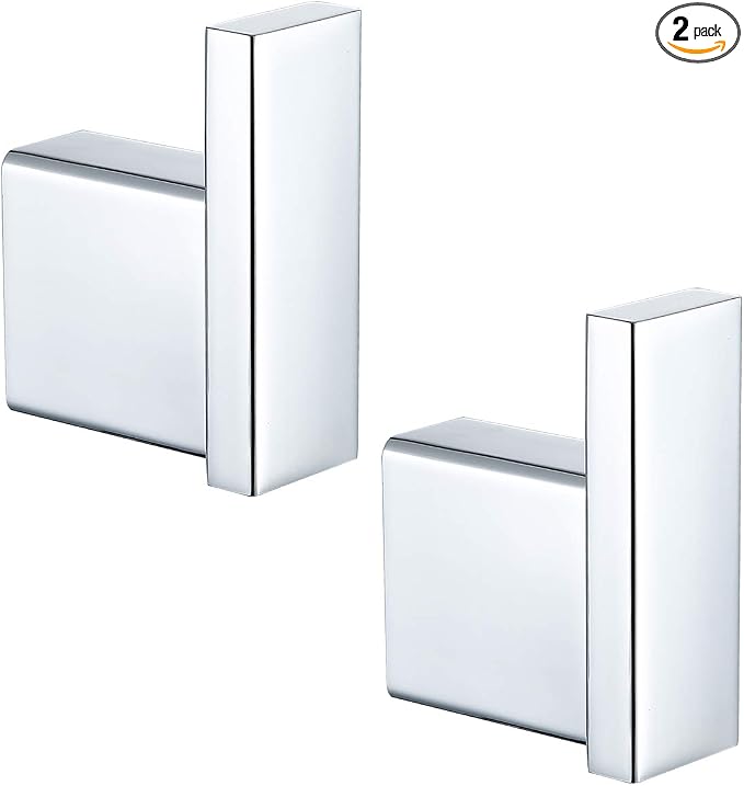 RANDOM Towel Hooks Bathroom Hardware Accessories Coat Hook 304 Stainless Steel Clothes Hook for Bath Kitchen Contemporary Hotel Style Wall Mounted 2 Pack. (Square, Chrome)