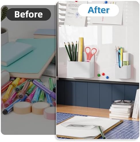 Marbrasse Magnetic Dry Erase Marker Holder,Pen and Eraser Holder for Whiteboard，Magnet Pencil Cup Utility Storage Organizer for Office, Refrigerator, Locker and Metal Cabinets (White)