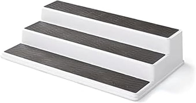 Copco 3-Tier Spice Rack Organizer for Cabinet - 15 Inch Non-Skid Pantry Organizer and Storage Shelf for Spices, Canned Goods, Seasonings - White and Gray Kitchen Cabinet Organizer
