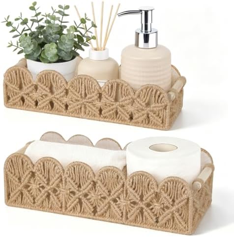 Mkono Macrame Storage Basket, Toilet Paper Holder Boho Decor, 2 Pack Brown