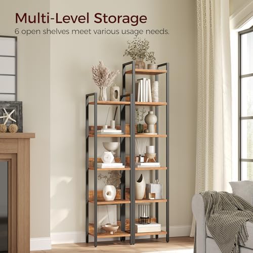 MAHANCRIS Bookshelf, 6-Tier Bookcase, Standing Book Shelf for Small Space, Storage Shelf Organizer, for Living Room, Bed