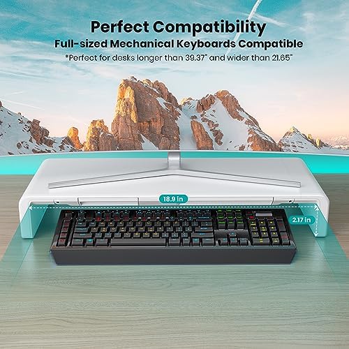 Monitor Stand Riser, Klearlook Foldable, Height Adjustable Computer Stand, Desk Shelf Riser with Storage Drawer &Tablet 