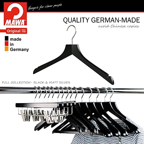 MAWA by Reston Lloyd, European Wooden Hanger, Beech Wood Straight Hanger with Shoulder Notches, Rotating Chrome Hook, Bl