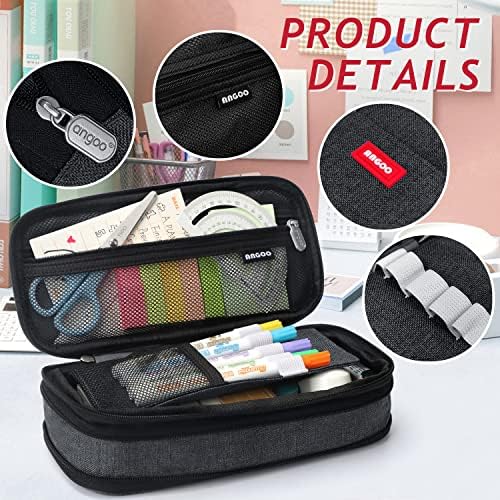 KPX Big Capacity Pencil Pen Case Bag with Zipper Office College School Storage Large Capacity Bag Pouch Holder Box Organizer Colorful (Black)