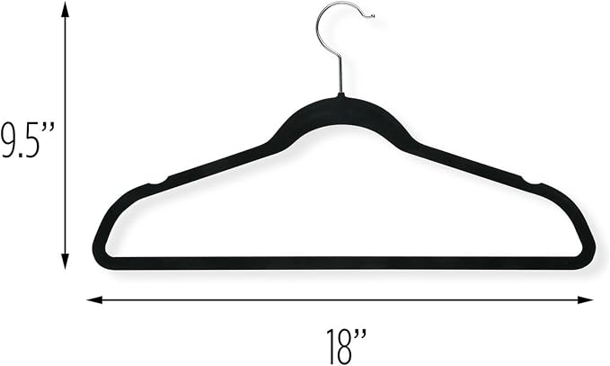 Honey-Can-Do HNG-01050 Ultra-Thin Non-Slip Velvet-Touch Hangers, Black, 20-Pack