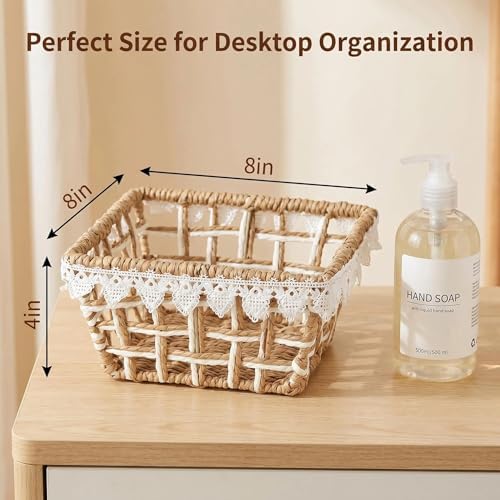 3-Pack Woven Paper Rope Storage Baskets with Lace Trim