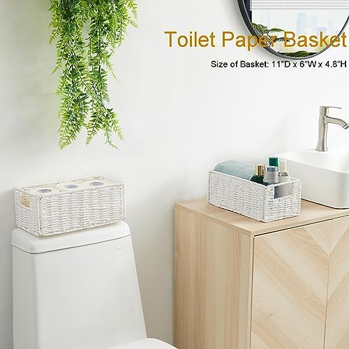 Vagusicc Wicker Storage Basket, Set of 2 Hand-Woven Paper Rope Wicker Basket, Small Storage Baskets for Organizing Toile